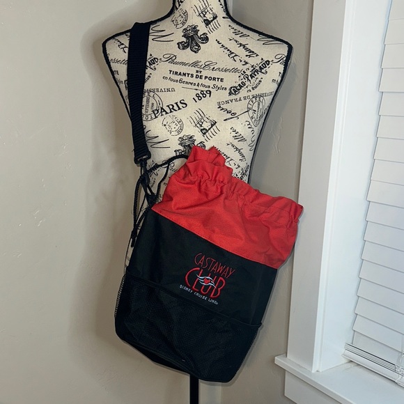 Disney Cruise Line Red and Black Castaway Club Drawstring Backpack - Picture 1 of 7